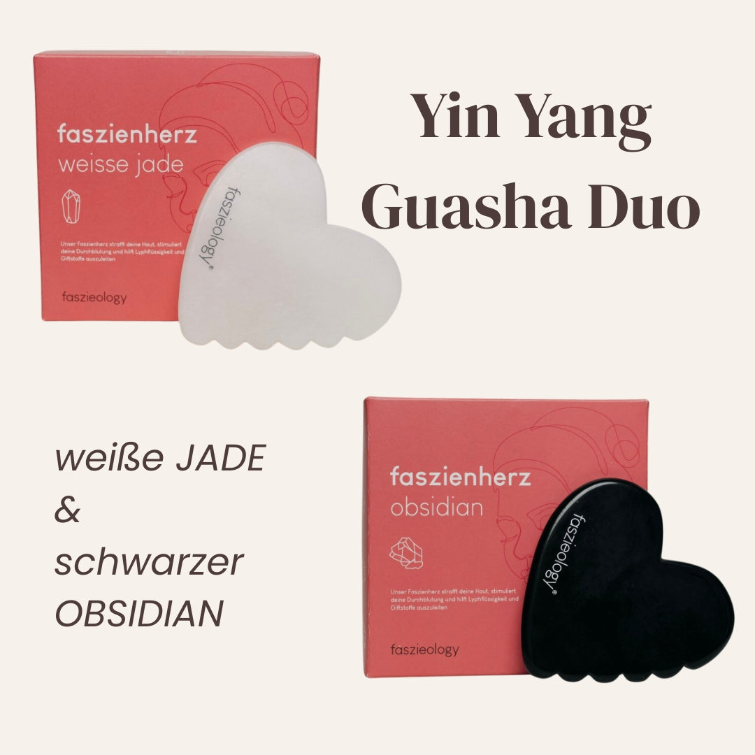 Yin & Yang Guasha Set – 2 Faszienherzen aus Jade & Obsidian